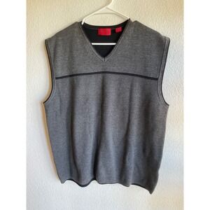 Reunion Mens XL Gray V-Neck Sweater Vest Black Stripe Cotton Blend Knit